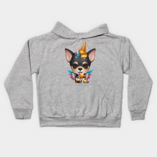 Tricolor Smooth Coat Chihuahua Ice Cream Unicorn Kids Hoodie